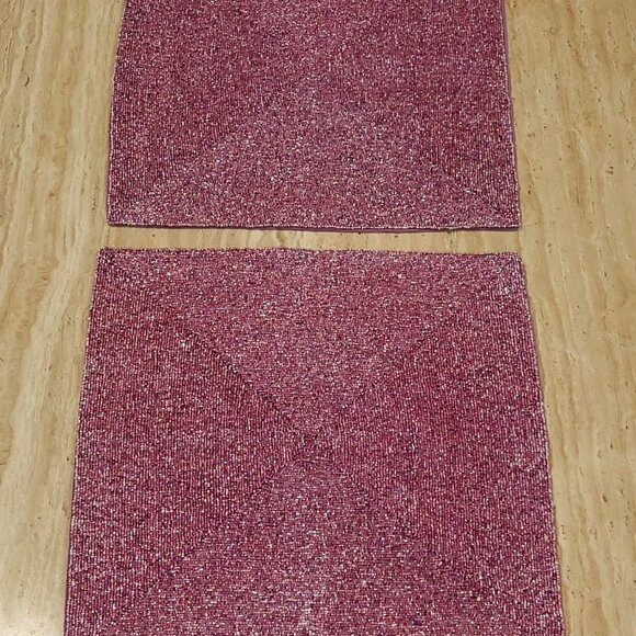Kim Seybert Glass Bead Pink Purple Placemats Shiny Sparkle Set of 2 14" Square - Picture 6 of 9